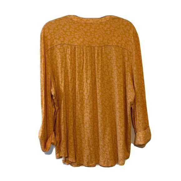 New Directions Women Plus Size XXL Yellow Multicolor Floral Print Stretch Blouse - Picture 3 of 6